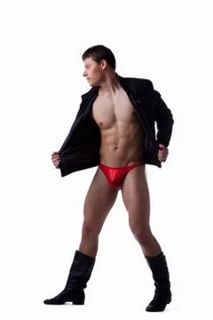 Young stripper in black jacket isolated Stock Photos
