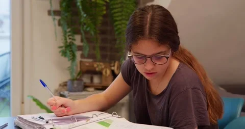 A young student, bathed in natural light, is engrossed in her studies Stockbeeldmateriaal 334776126