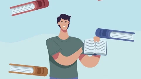 Young student boy with books pattern Stock Footage 179496903