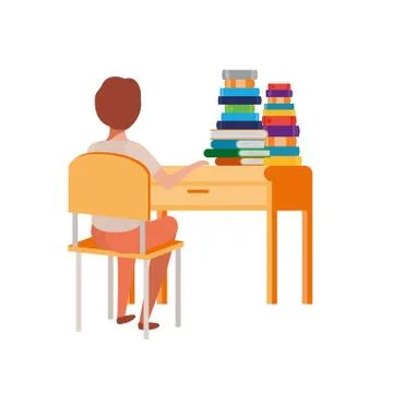Young student boy sitting in school desk Illustrazione stock