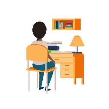 Young student boy sitting in school desk Illustrazione stock