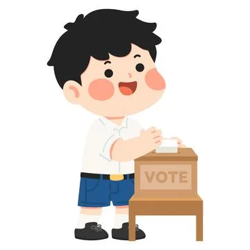 Young Student Boy Voting at the Ballot Box with Confidence Stock Illustration