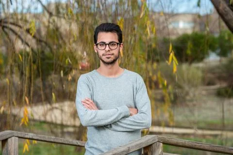 Young student of computer science poses at the campus park near the Polytechnic Stock Photos