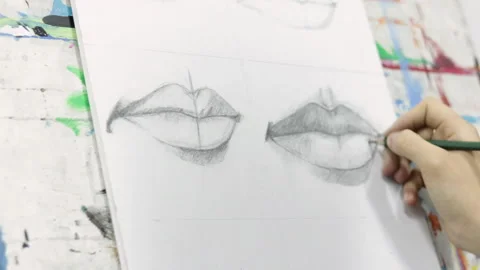 Young student drawing lips in class Stock Footage 152721391