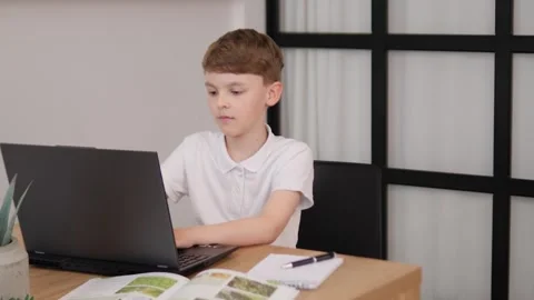 A Young Student Fully Engaged in Remote Learning from the Comfort of Their Home Stock Footage 312219691