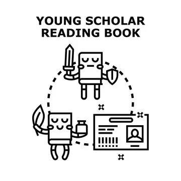 Young student learning, reading, writing, and defending knowledge Stock Illustration
