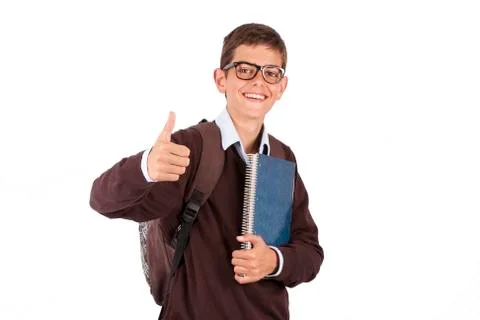 Young student with notebook and backpack, ok Foto stock