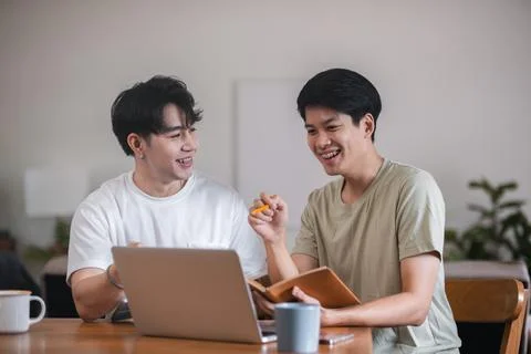 Young student online learning class together study online video call zoom Stock Photos