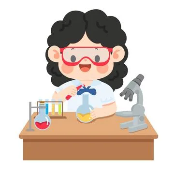 Young student performing chemistry experiment in laboratory Stock Illustration