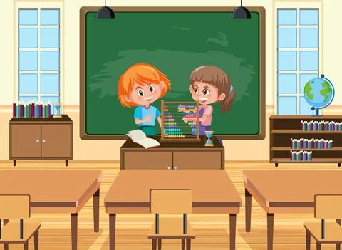 Young student playing abacus in front of the classroom Stock Illustration