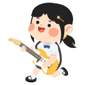 Young student playing yellow electric guitar Stock Illustration