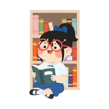Young student reading book in library Stock Illustration