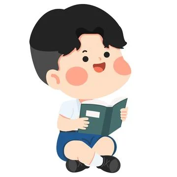 Young student sitting while reading book Stock Illustration