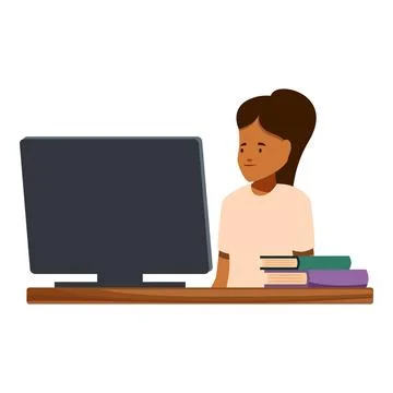 Young student studying online using desktop computer and books 스톡 일러스트