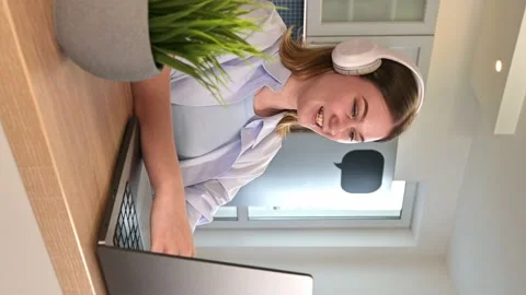 Young student teacher tutor calling on laptop computer talk Stock Footage 198075739