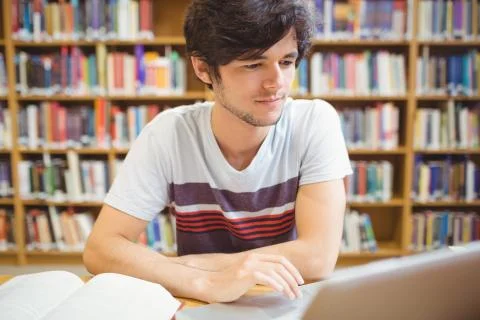 Young student using his laptop 스톡 사진