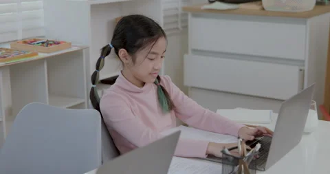 Young Student Using Laptop For Online Learning In Classroom Medium Shot Stock Footage 337085317