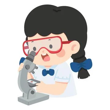 Young student using microscope in science class Stock Illustration