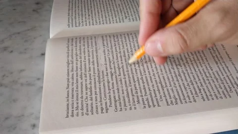 Young student using pencil for study on a literature book. Vidéo 218607940