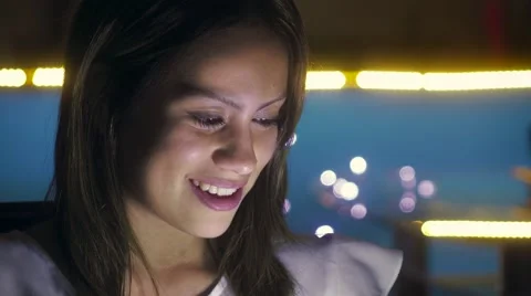 Young Student Using Tablet PC Indoor At Night Stock Footage 55545590