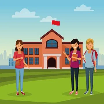Young students in highschool building Ilustración de archivo