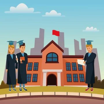 Young students in highschool building Ilustración de archivo