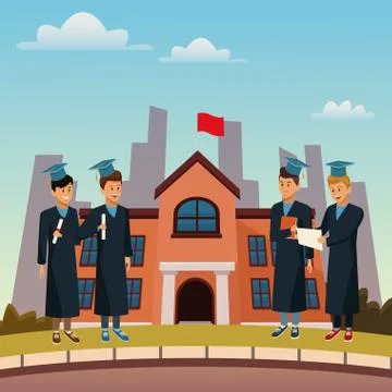 Young students in highschool building Ilustración de archivo