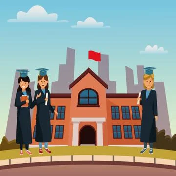 Young students in highschool building Ilustración de archivo