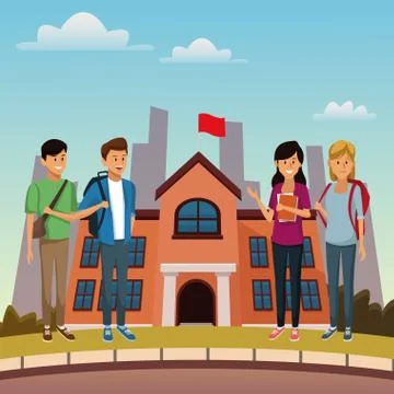 Young students in highschool building Ilustración de archivo