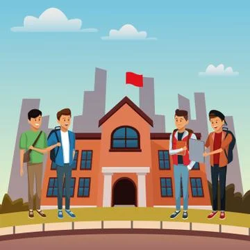 Young students in highschool building Ilustración de archivo