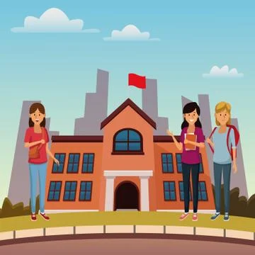 Young students in highschool building Ilustración de archivo
