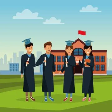Young students in highschool building Ilustración de archivo