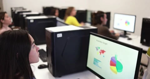 Young students learning inside computer classroom at school Stock Footage 168622643