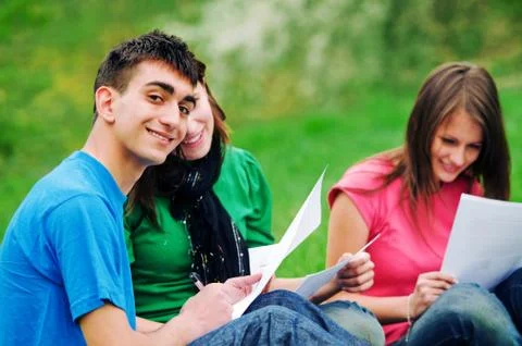 Young students learning outdoor Stock Photos