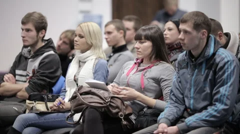 Young students listen to a lecture in the classroom Stock Footage 59764171