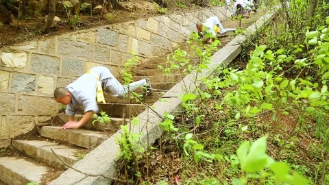 Young students practicing stair training Vídeos de archivo 88677656