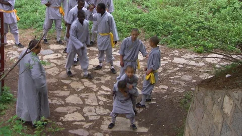 Young students practicing stair training Stockbeeldmateriaal 89762108