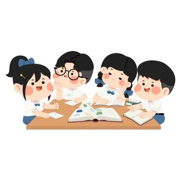 Young students studying together with books Stock Illustration