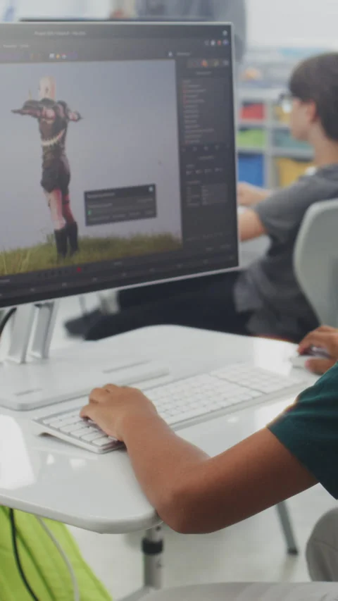 Young Students Using Computers, Creating Game Characters in Design Software Stock Footage 317161919