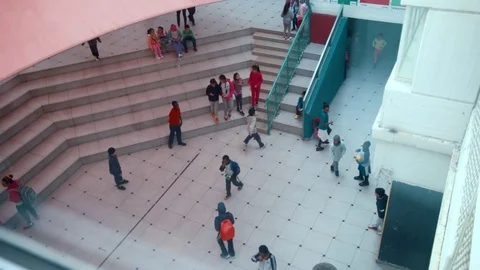Young students walking around in school Stock Footage 81203858