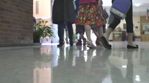 Young students walking out of school (1 of 2) Stock Footage 50418431