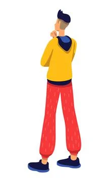 Young stylish man being deep in thoughts semi flat color vector character Stock Illustration