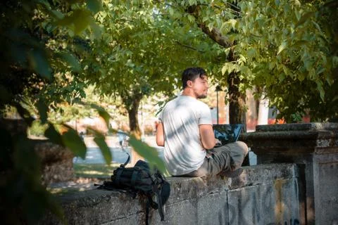 Young stylish man using notebook Stock Photos