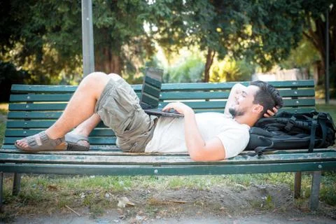 Young stylish man using notebook Stock Photos