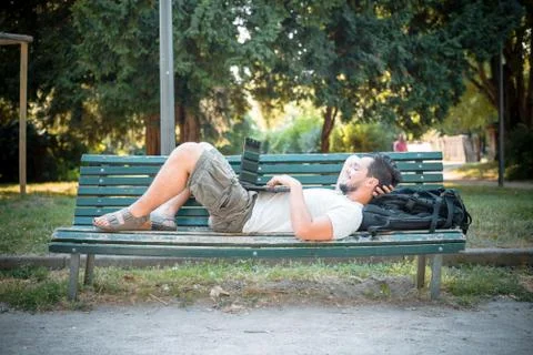 Young stylish man using notebook Stock Photos