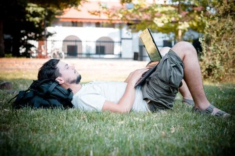 Young stylish man using notebook Stock-Fotos