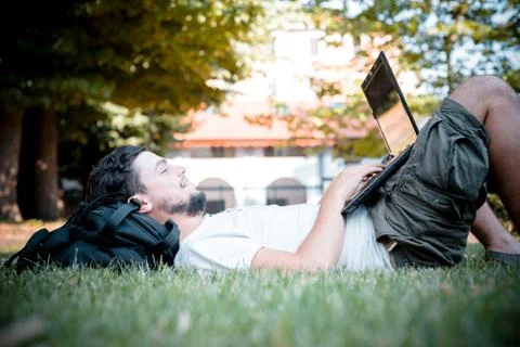 Young stylish man using notebook Stock Photos