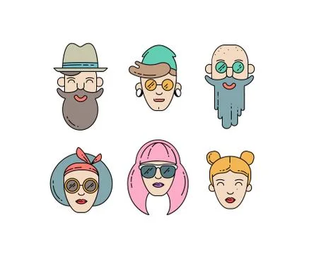 Young stylish people linear vector illustration Stock Illustration