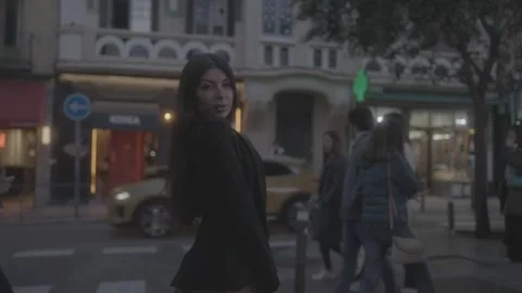 A young, stylish woman posing for the camera in Madrid, Spain Video stock 345030173