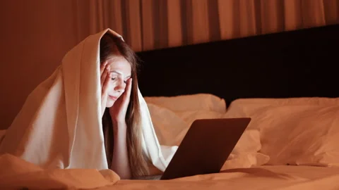 Young suffering from headache after long using on laptop Stock Footage 165172833